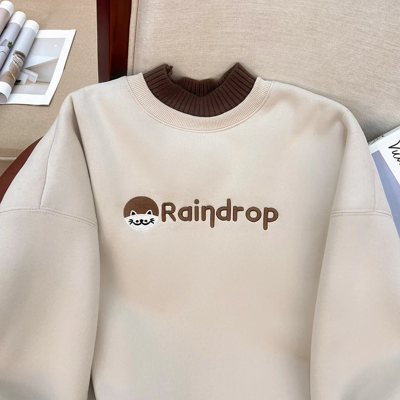 Velvet Thickened 2023 New Winter Ladies One-liner Student Half-high Neck Sweatshirt Women's Warm Jacket Winter Pullover