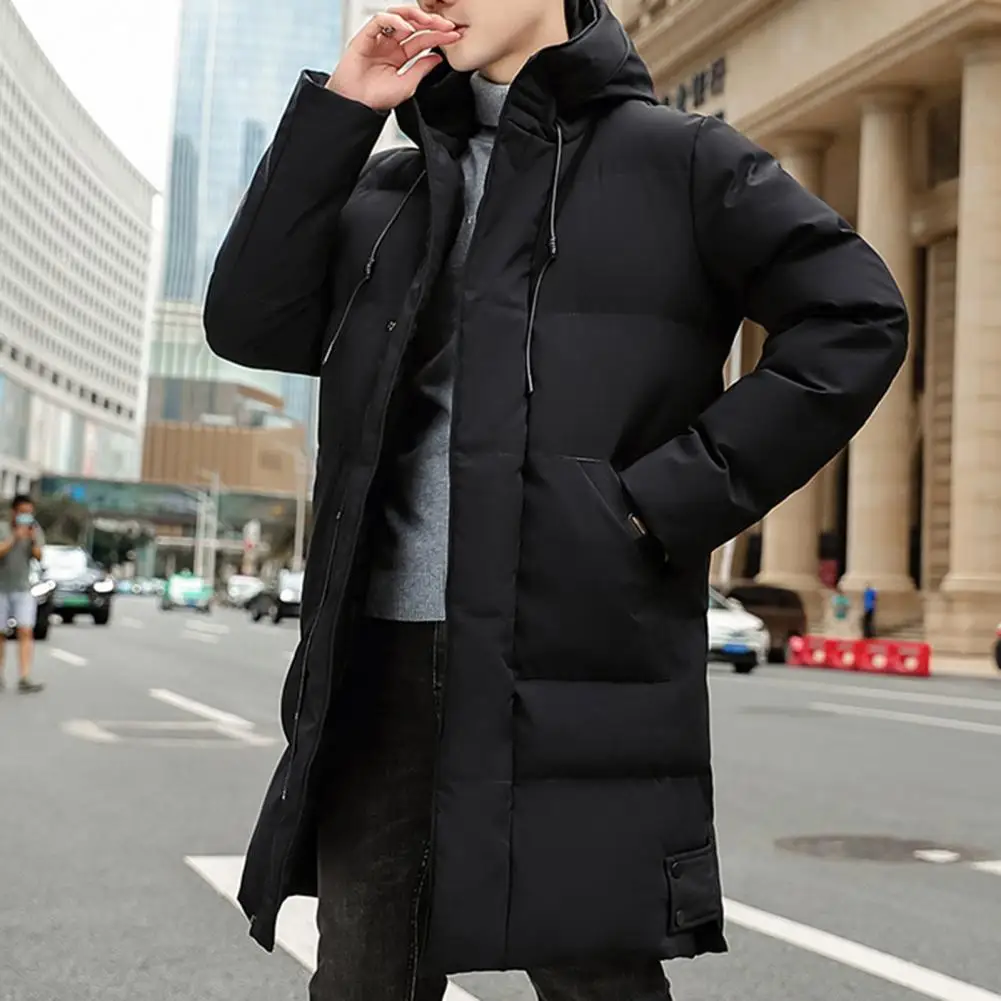 Winter Hooded Down Coats Men Thickened Solid Color Padded Cardigan Warm Midi Length Zip Hooded Jackets for men chaquetas куртки