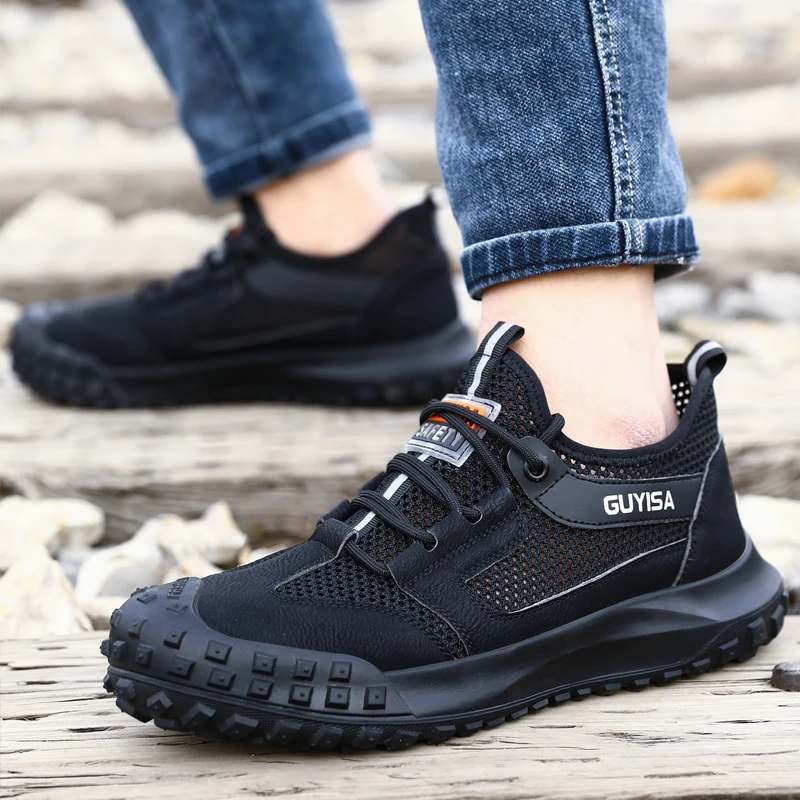 

Summer Breathable Mesh Work Shoes Black Steel toe shoes for men women non-slip safety shoes Anti-smash Anti-puncture work boots