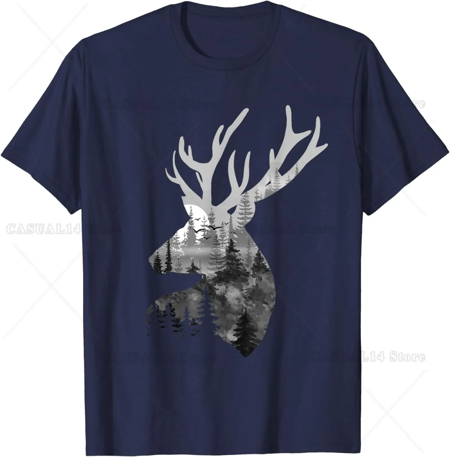 Wild Animal Design Silhouette Buck Deer Artwork Forest Wildlife Animal Lover T-Shirt for Men Women Graphic T Shirts Cotton