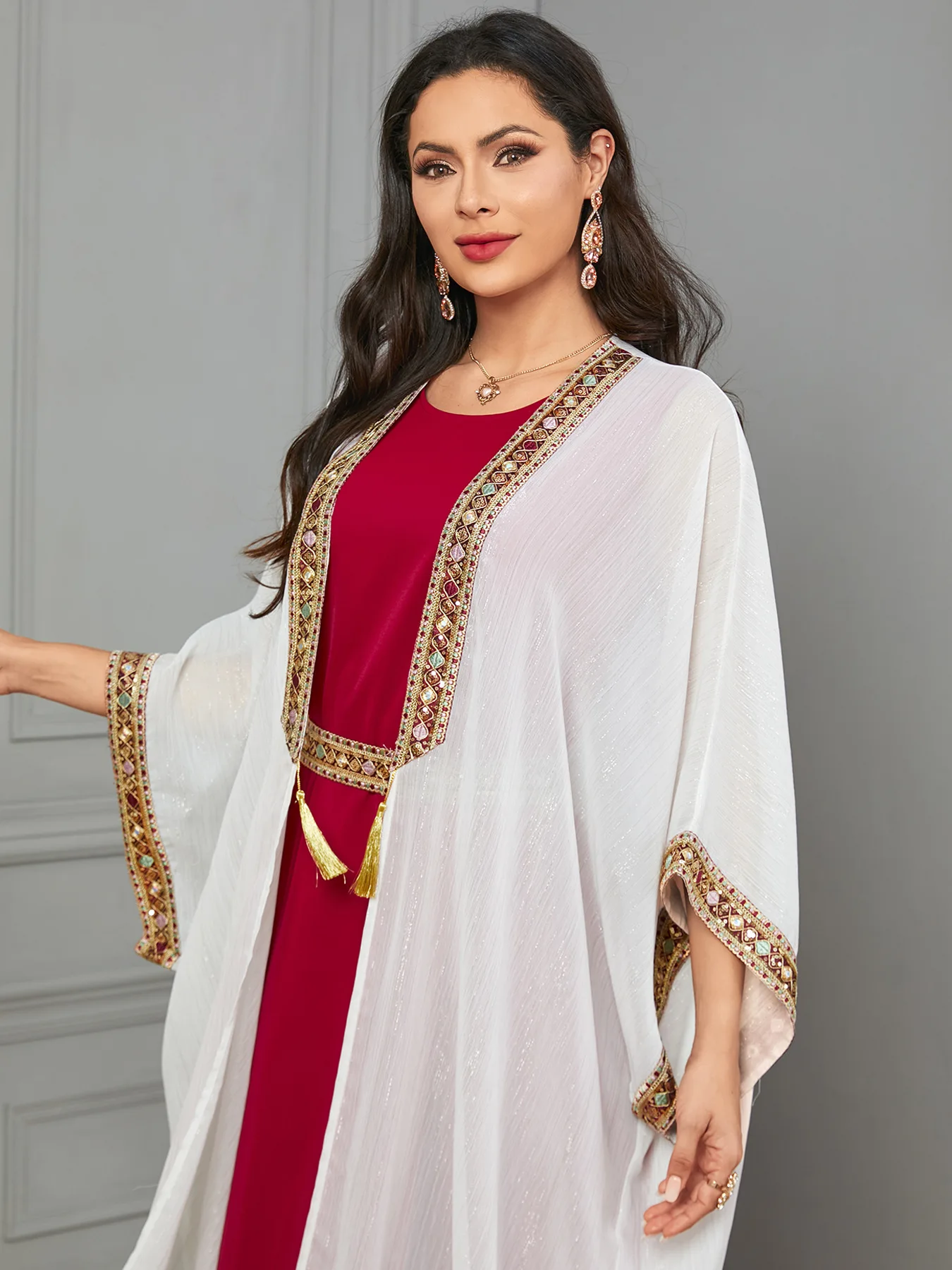 Robe de soirée musulmane Eid pour femmes, Abaya Ramadan, Robe longue avec ceinture, Caftan marocain, VestiEducational Largos, Dubai Jalabiya, 2024, Ensemble 2 pièces