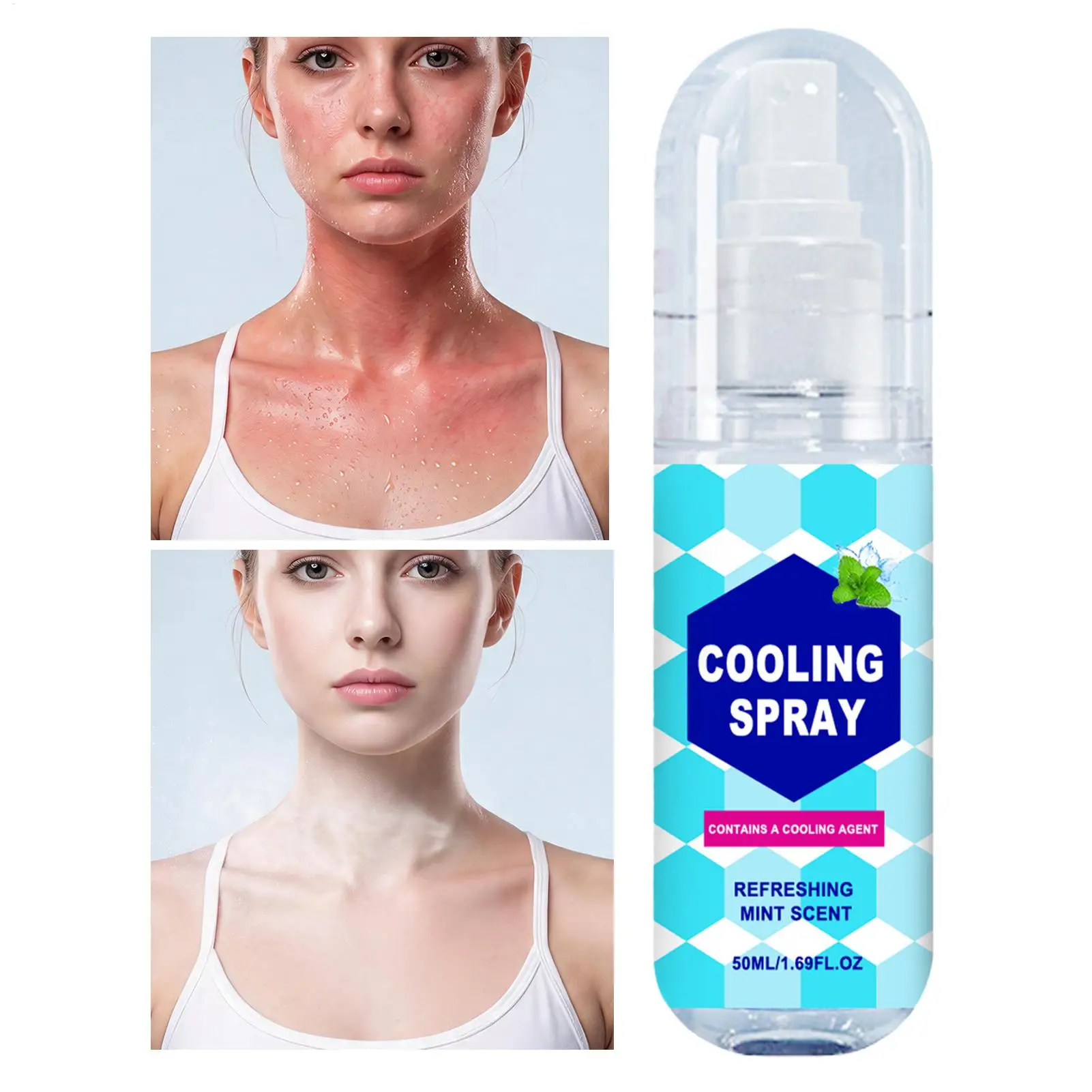 50ml Summer Cooling Spray Portable Ice Feeling Clothing Training Relief Long-lasting Hydrating Cool Spray For Face& Body Bottle