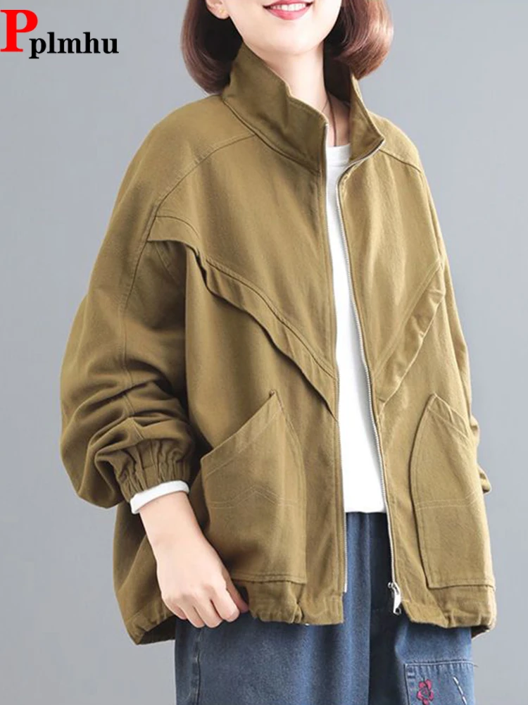 

Oversized 80kg Women's Jackets Spring Fall Casual Mom's Outerwear Vintage Loose Unlined Ceketler Fashion New Cargo Chaquetas