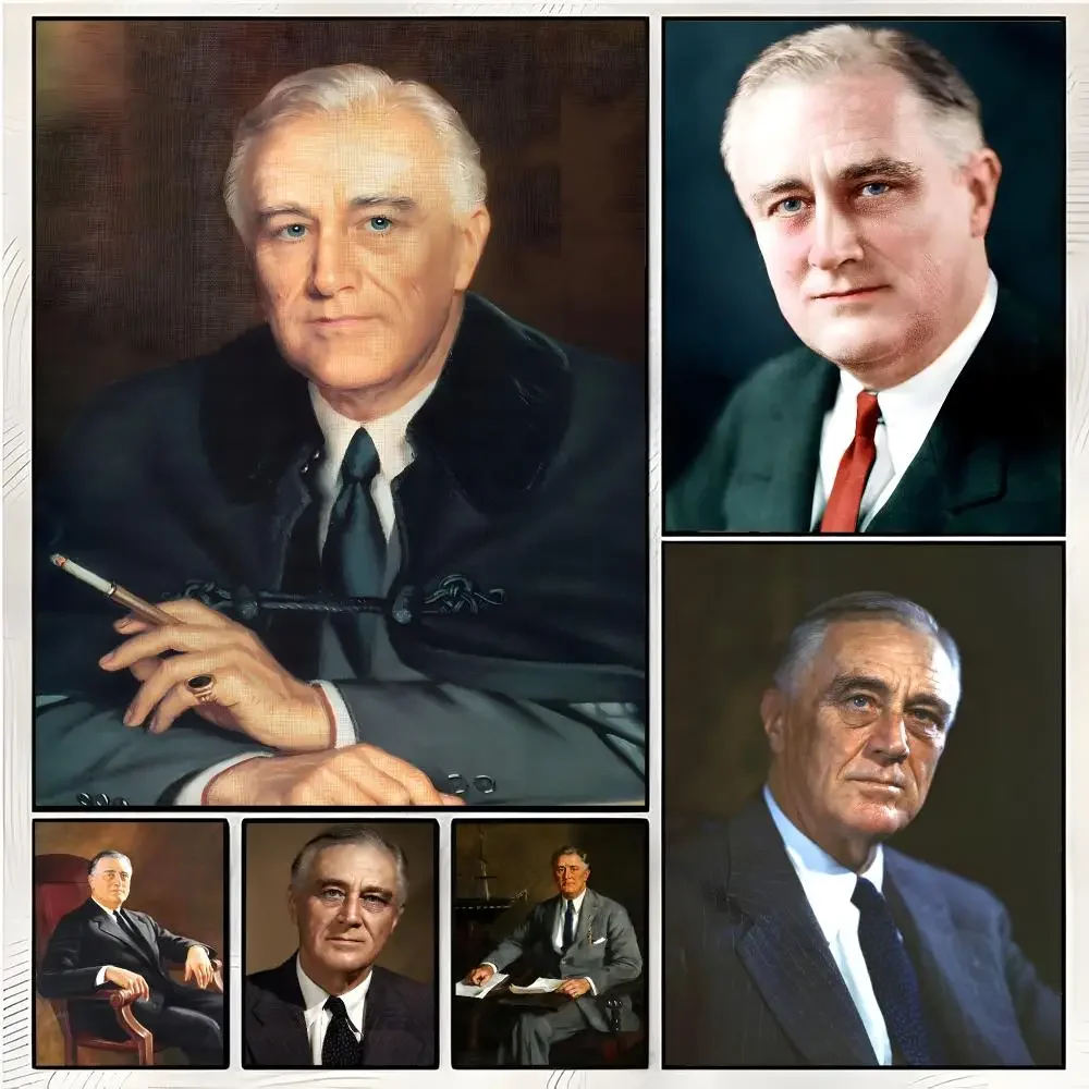 Statesman Historical Franklin Delano Roosevelt Painting Calligraphy Canvas Wall Art Mural Living Room Canvas Decor Gifts