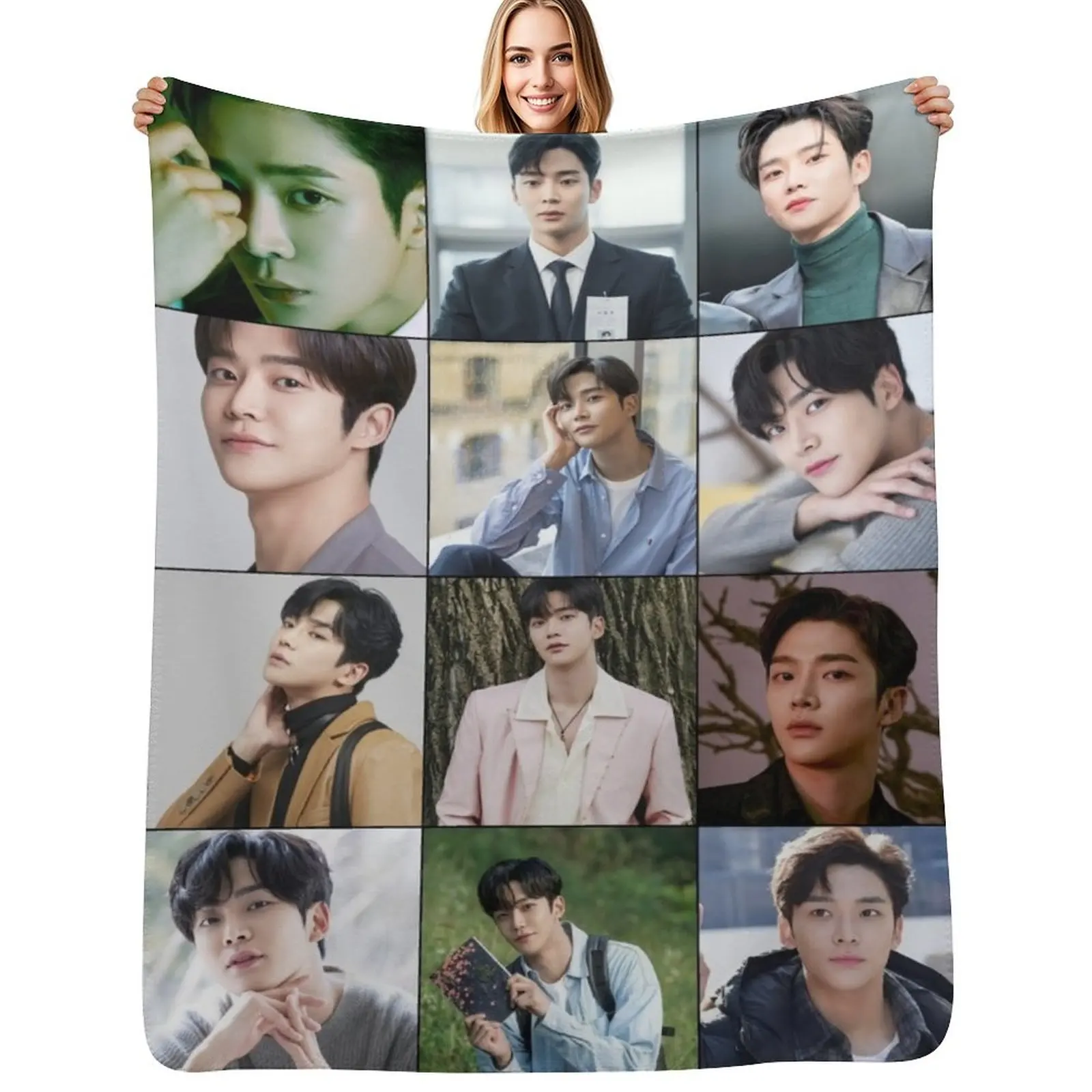 Rowoon South Korean Singer Photo Collage Art Throw Blanket Cozy Light Blanket for Travel Camping Picnic
