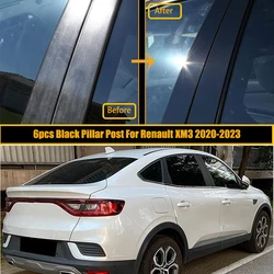6Pcs Car Pillar Post for Renault Mégane Conquest Arkana 2020 2021 2022 2023 Glossy Black Door Window Trim Cover Stickers Styling