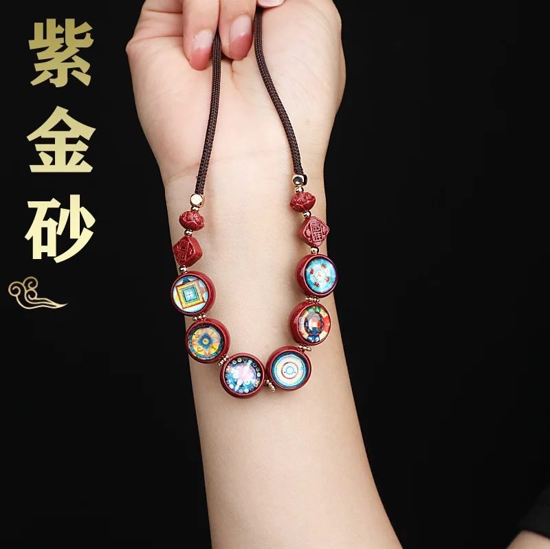 

Natural Raw Ore Vermillion Sand Land Sutra Gold Sand Thangka Necklace Collar Chain Thangka Nine Eight Diagrams Perfect Beads