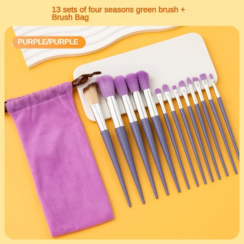 13purpleflower-brocha de maquillaje de hoja de acebo, traje de pelo suave, polvo facial, resaltador, colorete, sombra de ojos, juego completo de herramientas de belleza