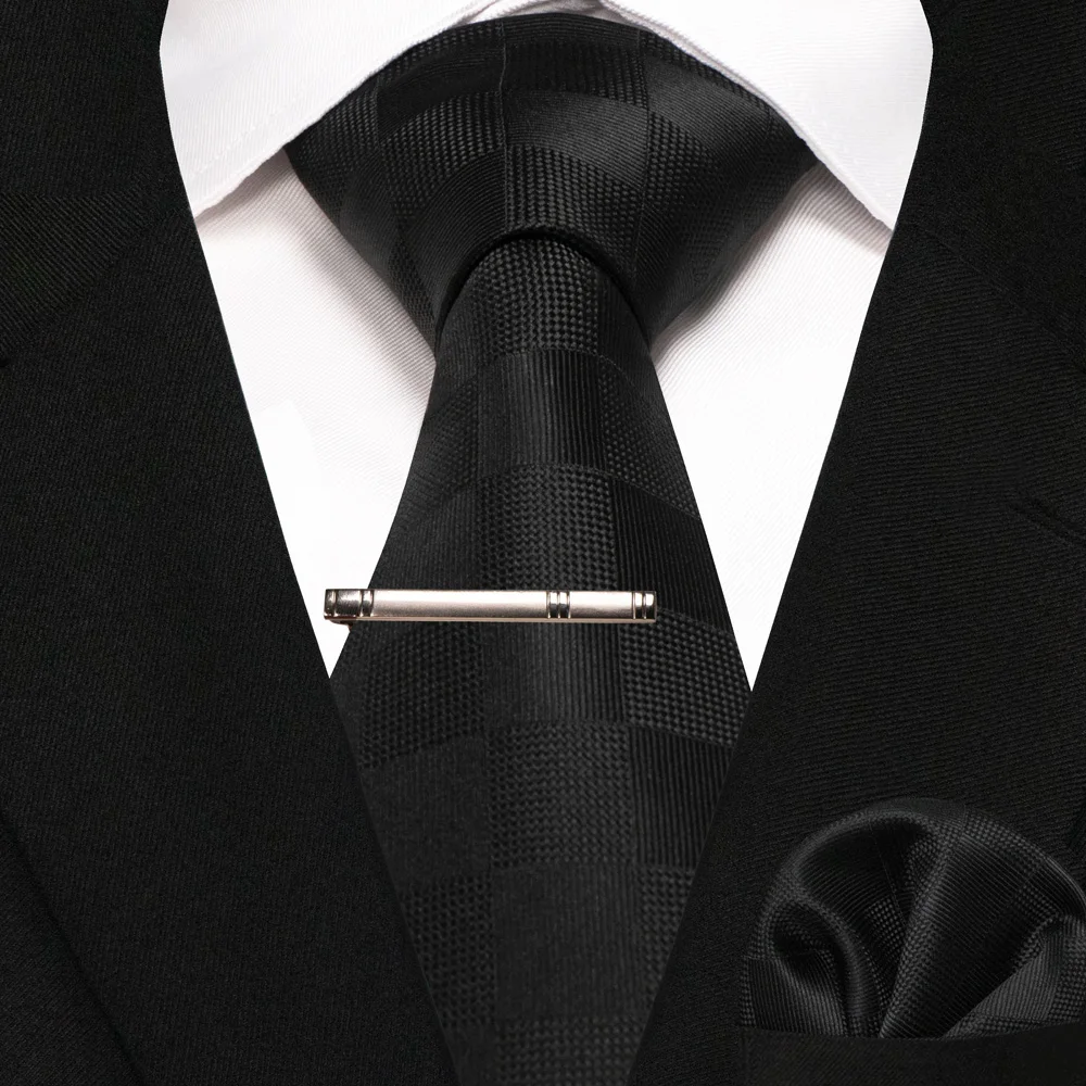 Grün Schwarz Plaid Streifen Krawatte für Männer Mode Seide Hochzeit Krawatte Einstecktuch Manschettenknopf Set Geschenk Herren Krawatte Business Party Zubehör – Detail 17