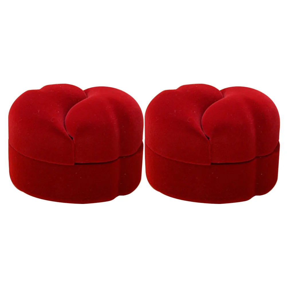 2Pcs Fashionable Heart Shaped Jewelry Box for Couple Rings Premium Plastic Flocking Interior Cushioned Protection Ring Display
