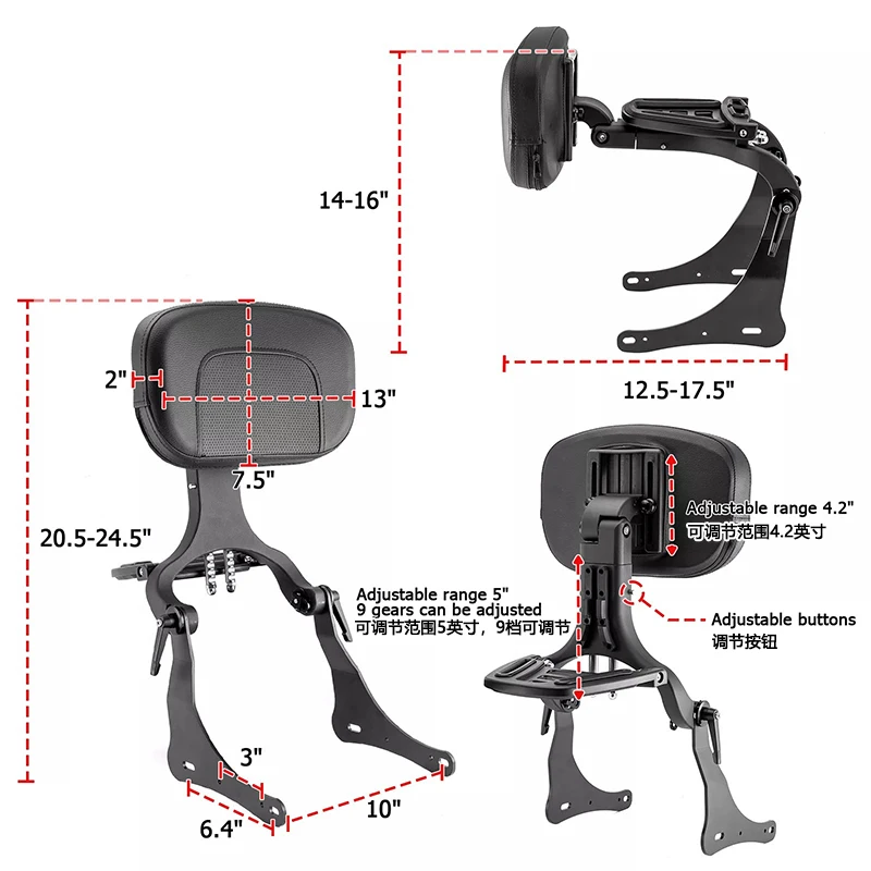 Adjustable Rider Driver Passenger Backrest Sissy Bar for Kawasaki Vulcan S 650 EN650 VN650 2015-2026