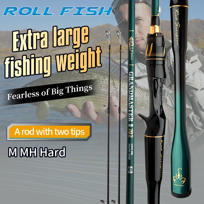 ROLLFISH 2 Tips Spinning/Casting Lure Fishing Rod Carbon Fiber Fishing Rod 1.8-2.7M for Saltwater Freshwater Bass Fishing