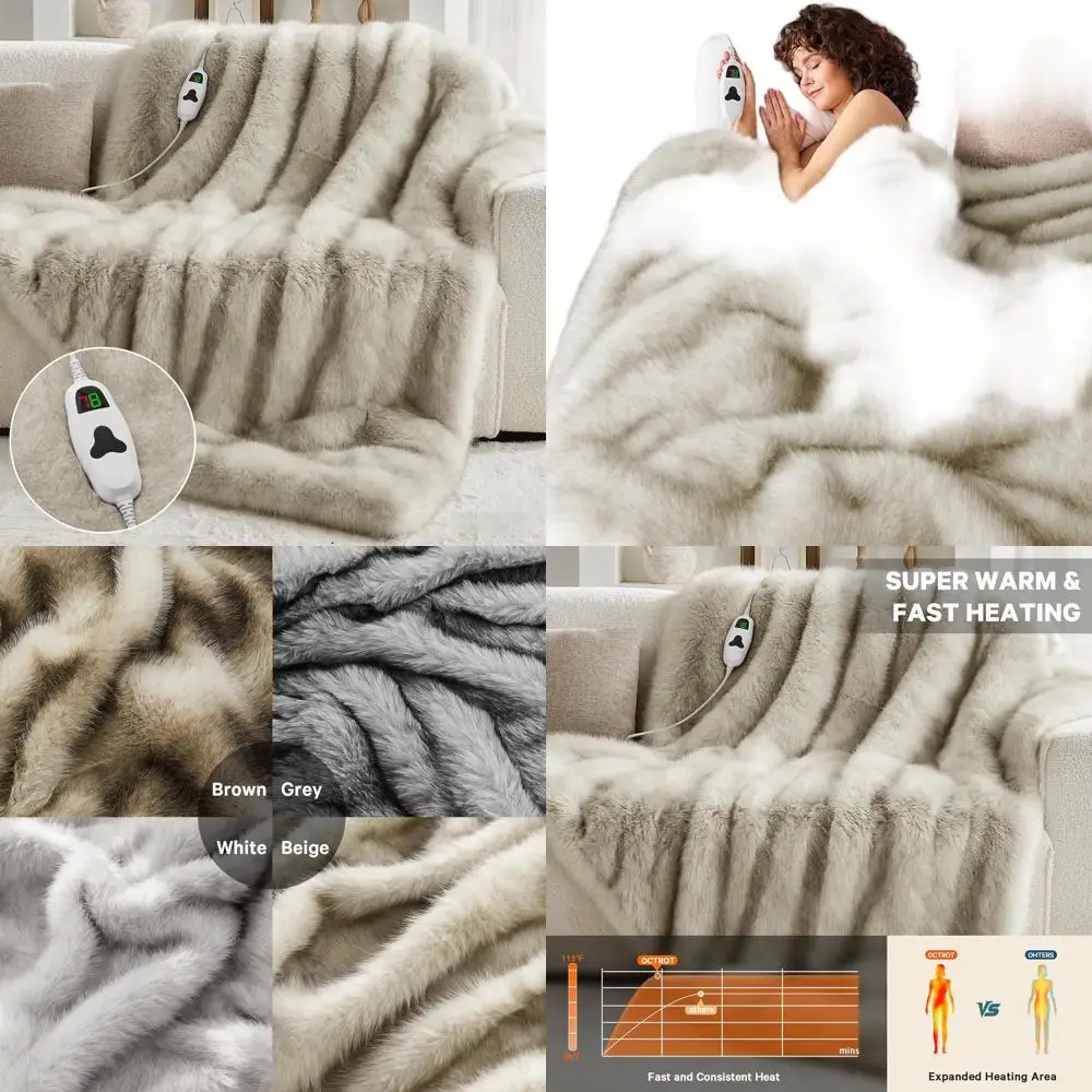 

Twin Size 60x80 Faux Fur Electric Blanket with 10 Heat Levels and 8-Hour Auto-Off, Plush and Cozy for Winter