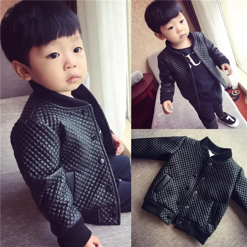 

Boys Leather Jacket Spring Autumn Children's Fashion Short Coat Checked Toddler Kids PU Leather Clothes XMP11