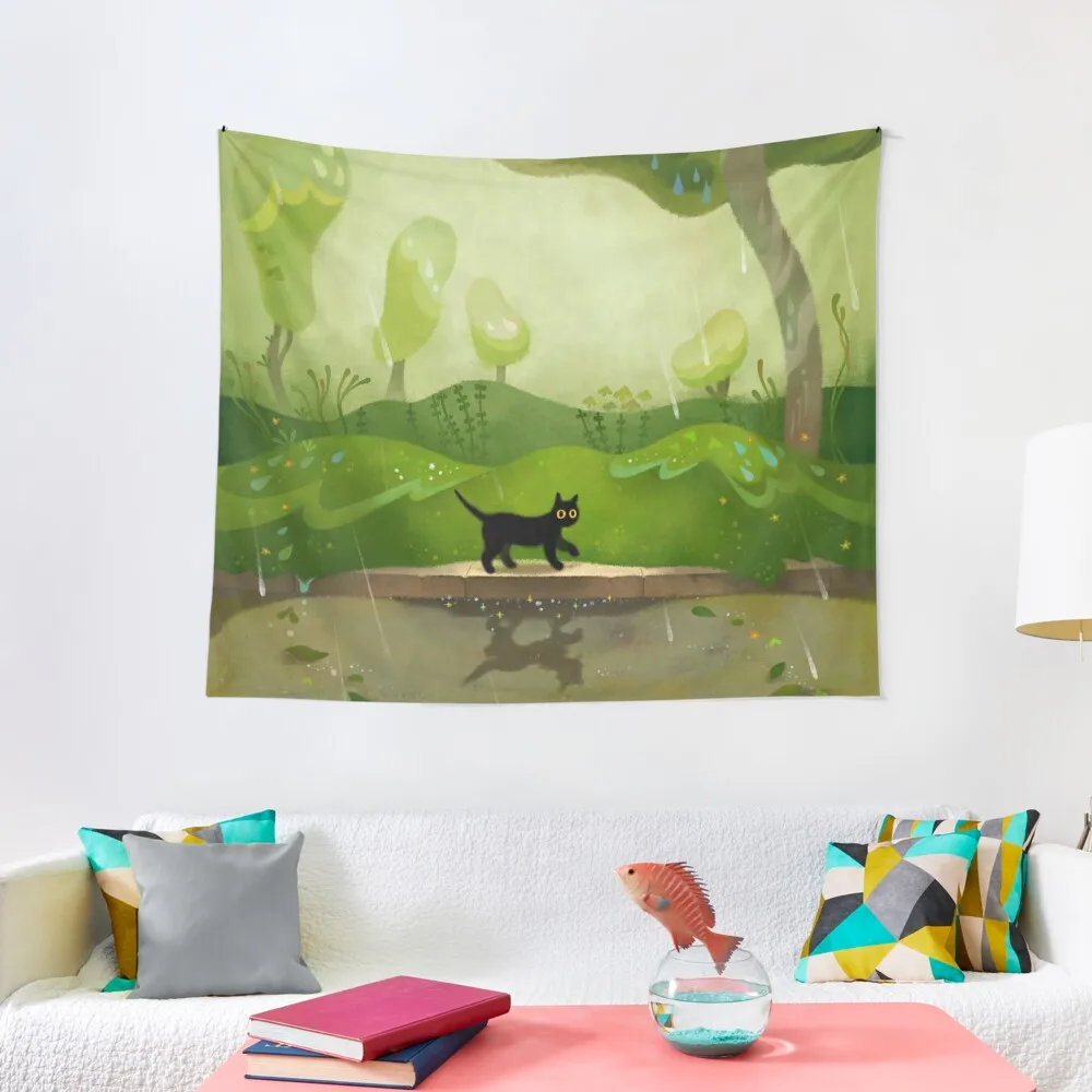 Kitty on a rainy day Tapestry Korean Room Decor House Decorations Tapestry