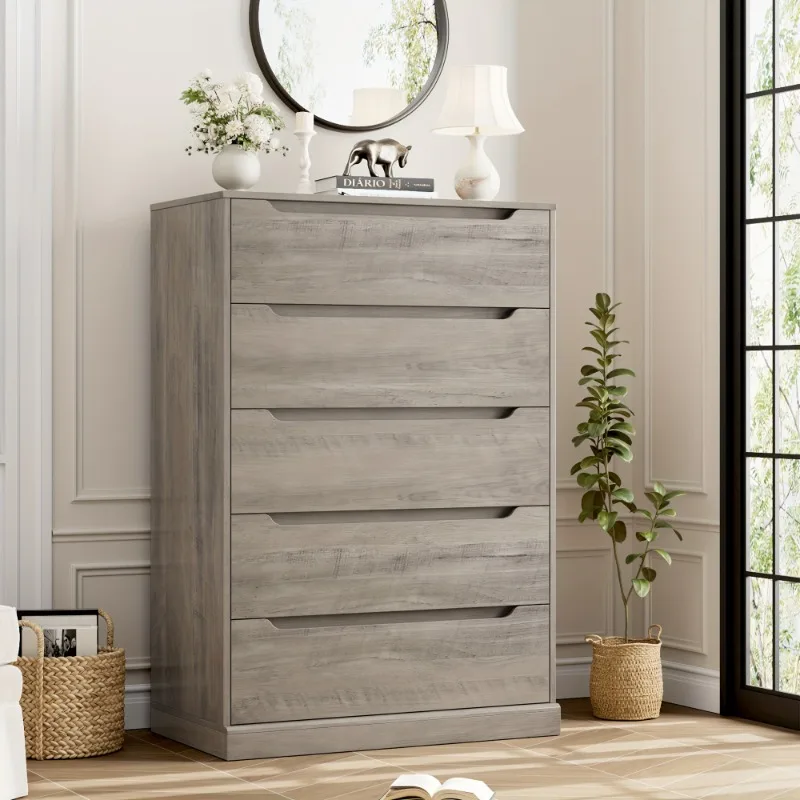 Modern 5-drawer dresser, bedroom, high chest of drawers, with storage space, big wooden cloth storage organizer