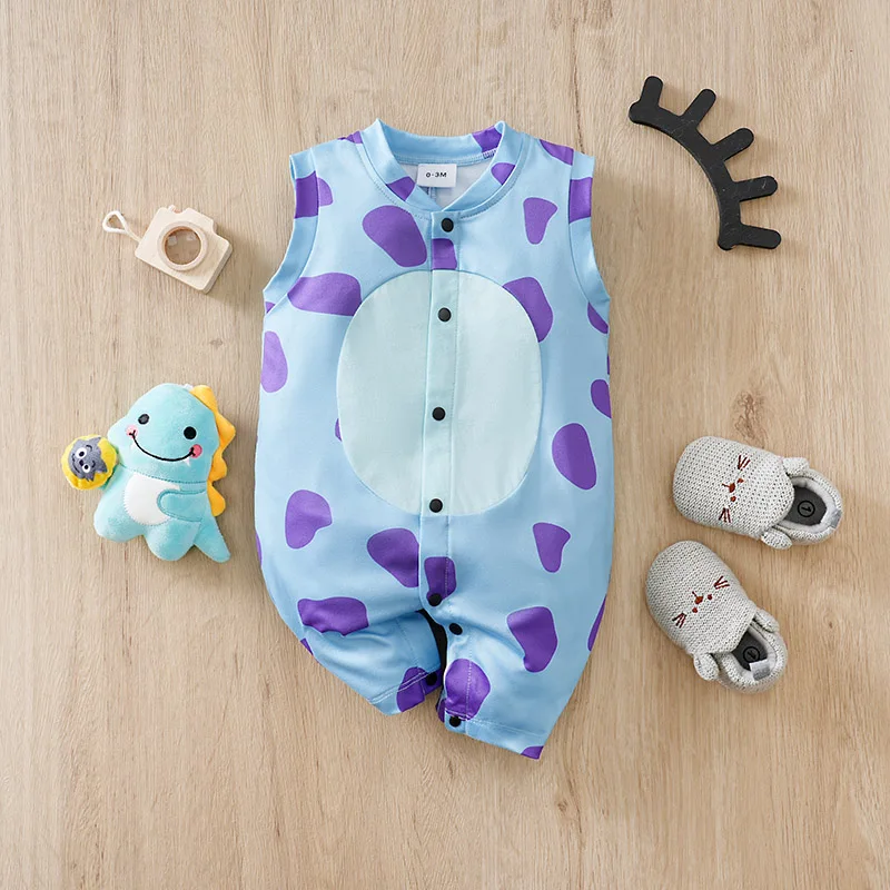 

Cartoon Baby Casual Sleeveless Onesie 0-18 Months Knitted Romper Dinosaur Blue Lovely Newborn Baby Boy Girl Soft Outdoor Trendy