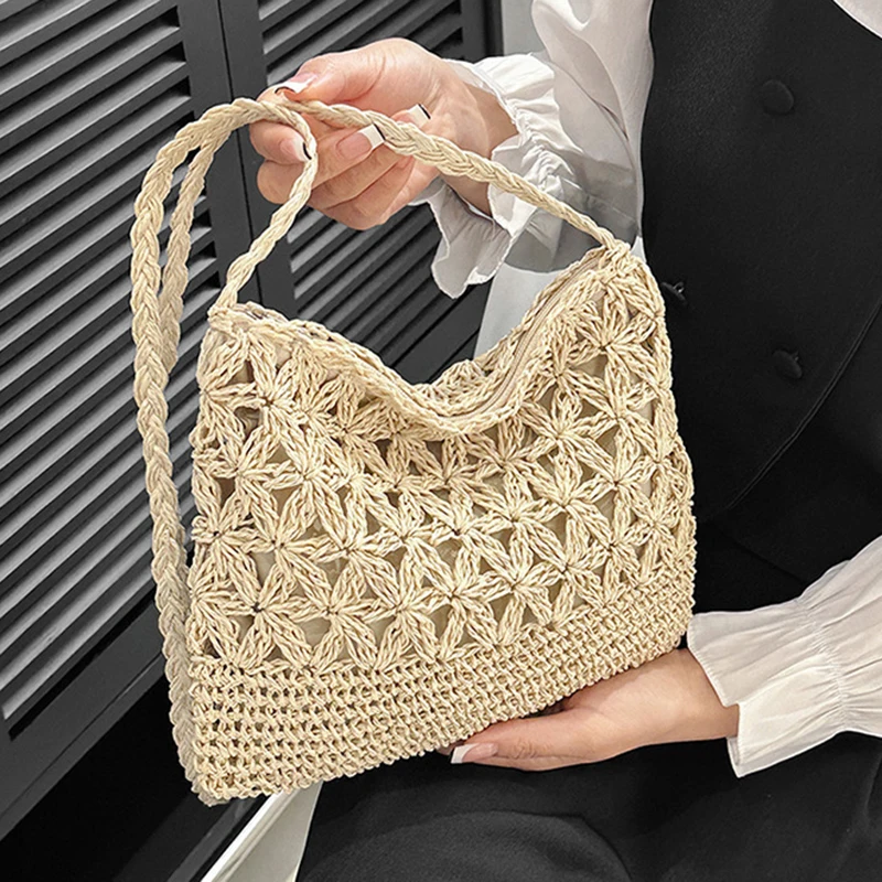 Kleine, frische Umhängetasche, Damentasche, Strohgewebte Umhängetasche, Nische und vielseitige gewebte Tasche, einfache und modische Handtasche – Detail 13