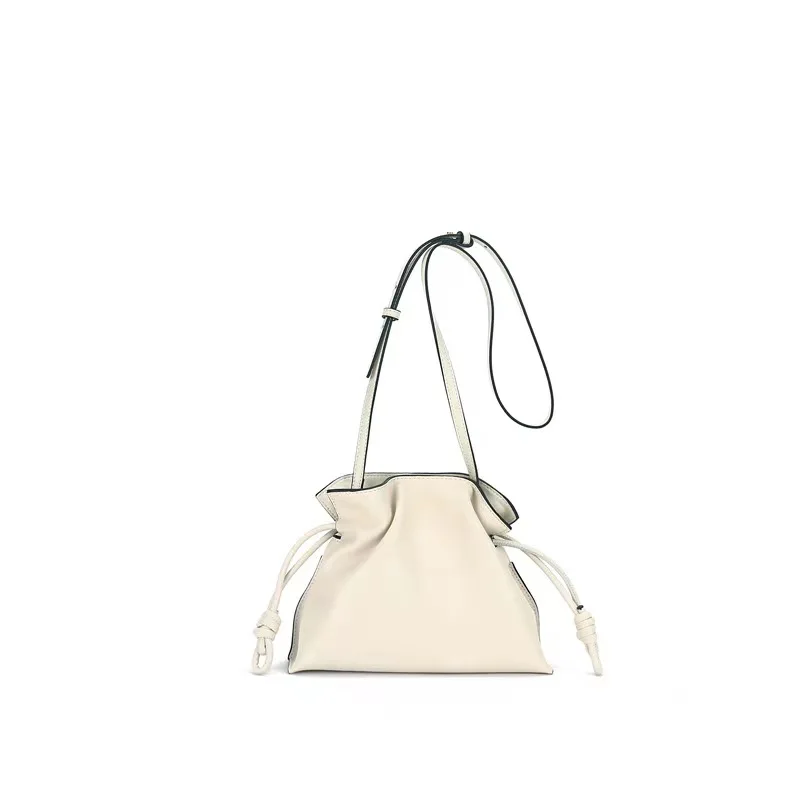 Fashion bag draw rope Xiao Fu bag leather simple shoulder dumpling bag crossbody small bucket bag tide