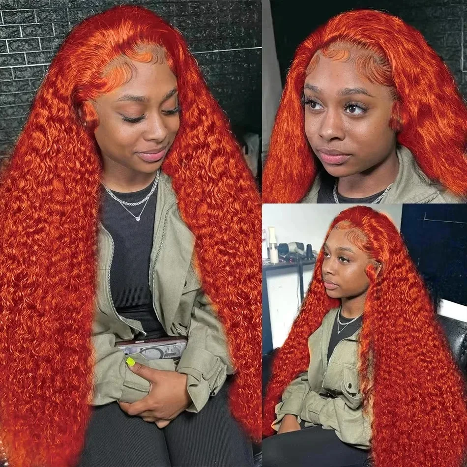 13x6 Ginger Orange Lace Frontal Wig Water Wave Lace Front Human Hair Wigs 30 36 Inch Hd ginger lace front wig human hair