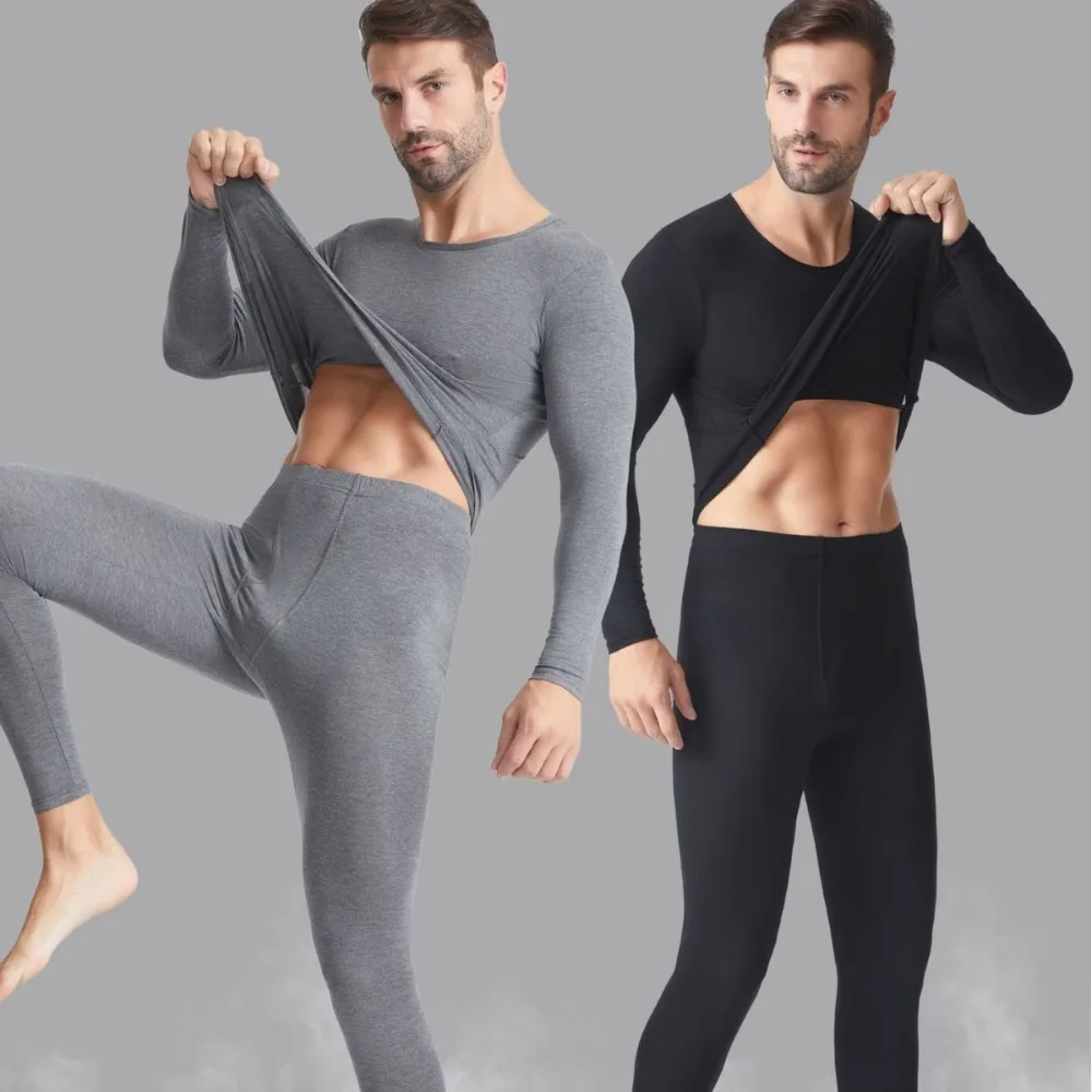 

Winter New Warm round Neck Thermal Underwear Set for Men Casual Thin Velvet Autumn Clothes Seamless Base Layer Shirt And Pants