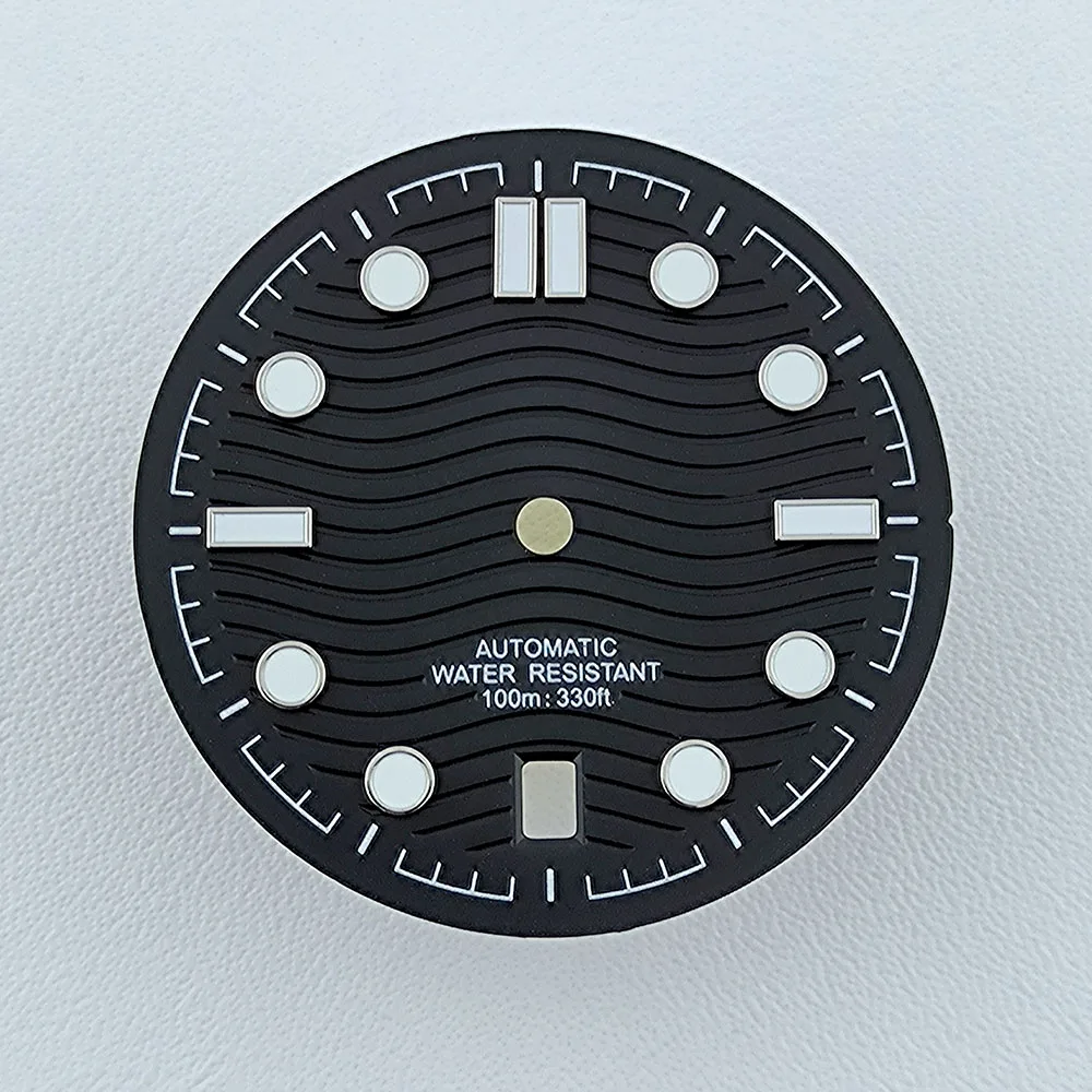 31.68mm NH35 Dial S logo jam tangan logo kustom dial bercahaya hijau fit NH35 tanggal pada 6 jam gerakan aksesori jam