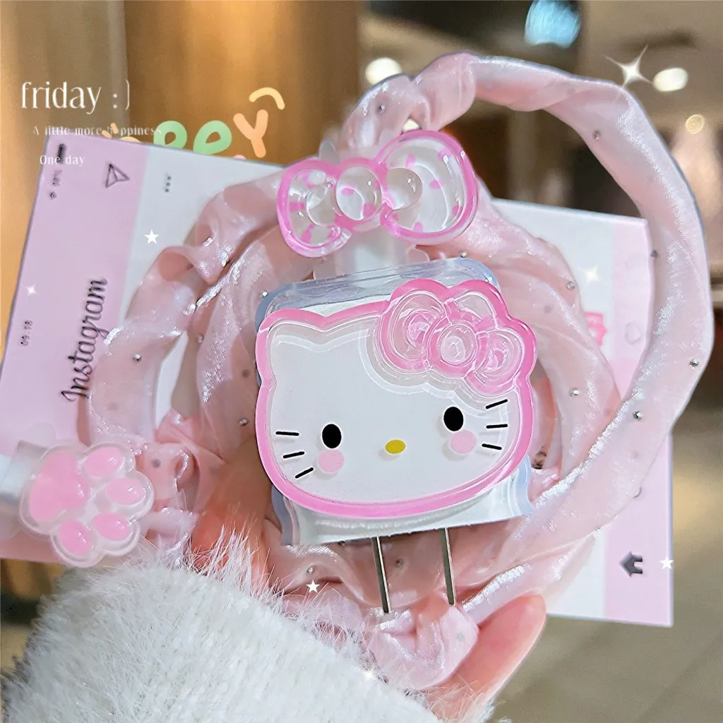 Защитный чехол для кабеля передачи данных KT с милым мультяшным рисунком для IPhone 20 Вт, кавайная аниме, модная сумка для защиты головы с зарядкой