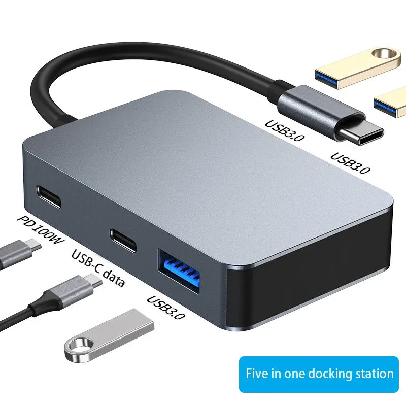 

USB-C Five In One Dock PD100w Fast Charging USB 3.0 Hub Extender Laptop Type-C Splitter