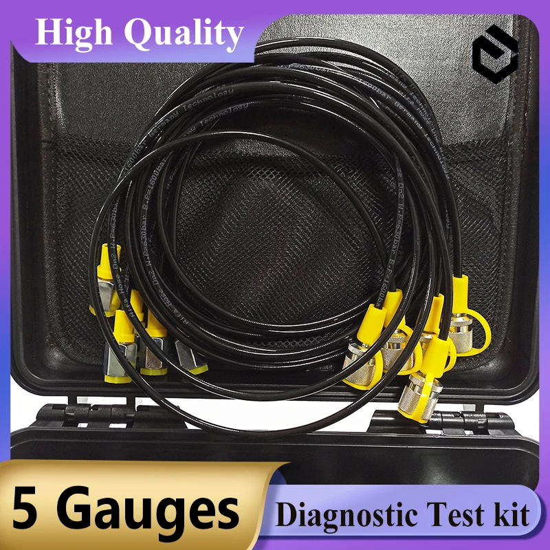 5 Gauges Hydraulic Pressure Diagnostic Test Kit for Hydraulic Pressure Test Kit for Excavator Parts