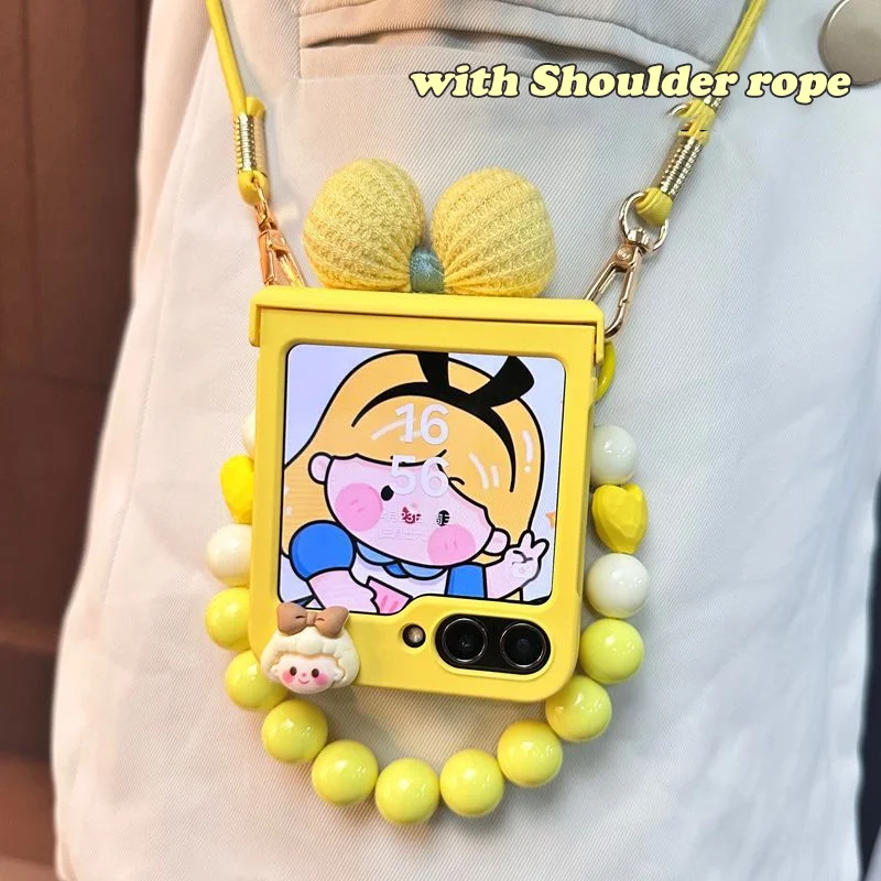 

Cute Phone Case for Samsung galxy z flip 6 zflip5 case with Shoulder Rope & Hand chain lemon yellow color