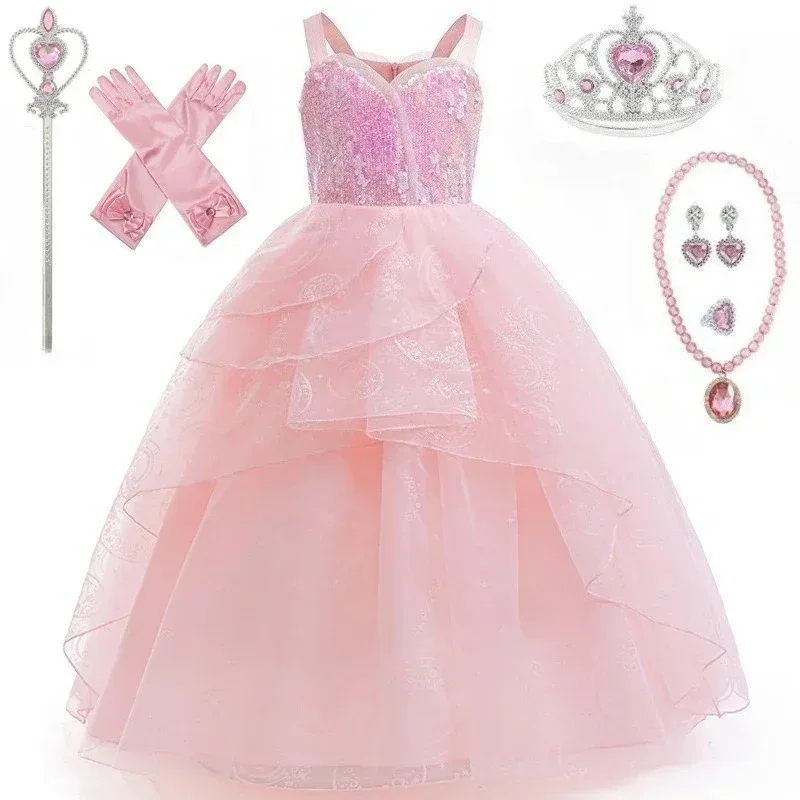 Film Wicked Cosplay Elphaba Glinda Costume Streghe Abito Mantello Bacchetta Cappello Set per Ragazze Bambini Vestito Abiti di Carnevale di Halloween