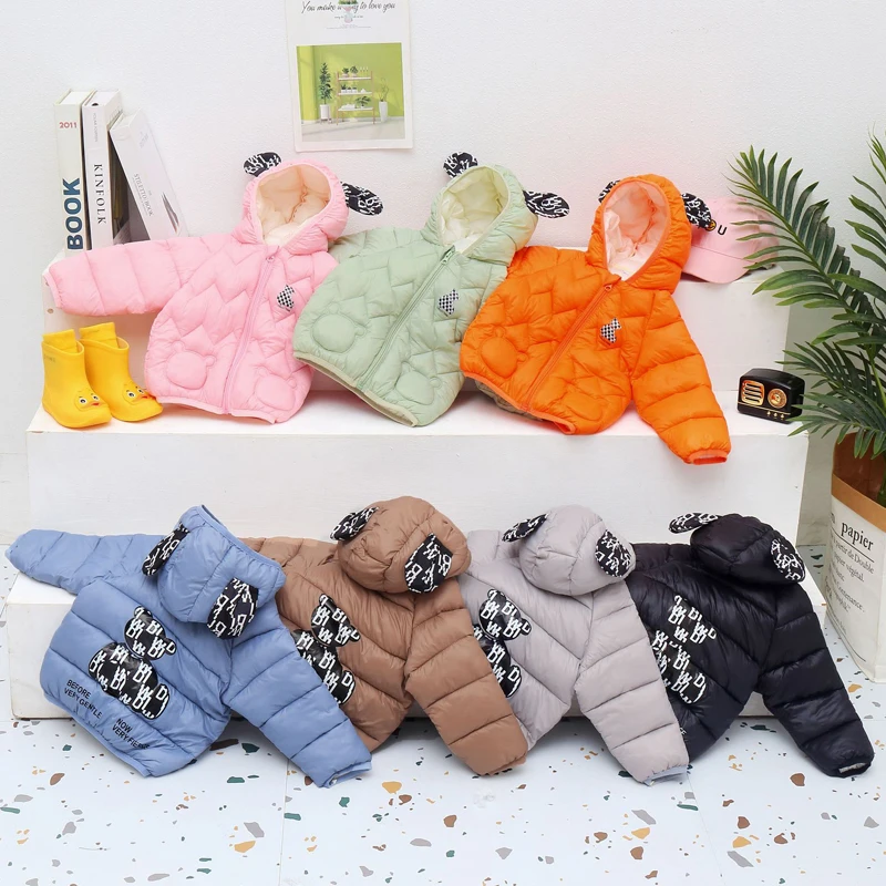 Giacca invernale in cotone caldo con cappuccio in peluche 1-7 anni ragazzi ragazze moda cartone animato orso piumino casual Beibei abbigliamento per