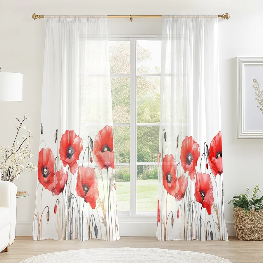 Home Office Rate - 2PCS Digital Print Sheer Curtain, Beautiful