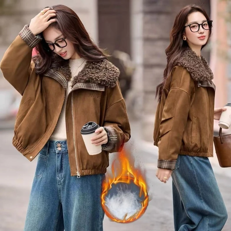 Korean Checkered Parker Down Jacket A Fashionable New Autumn Winter Style with A Large Lapel White Duck Down Warm Coat for Women
