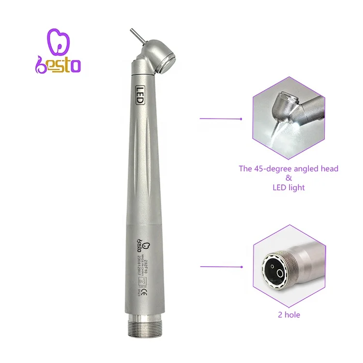 

den tal LED High Speed Handpiece 45 Degree den tal Surgical Air Turbine Stainless Steel den tal Tip 2 Holes for Molar Region