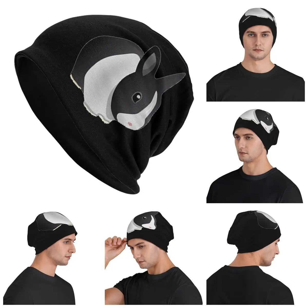 

Dutch Black And White Rabbit Warm Knitted Cap Fashion Bonnet Hat Autumn Winter Outdoor Beanies Hats for Men Women Adult