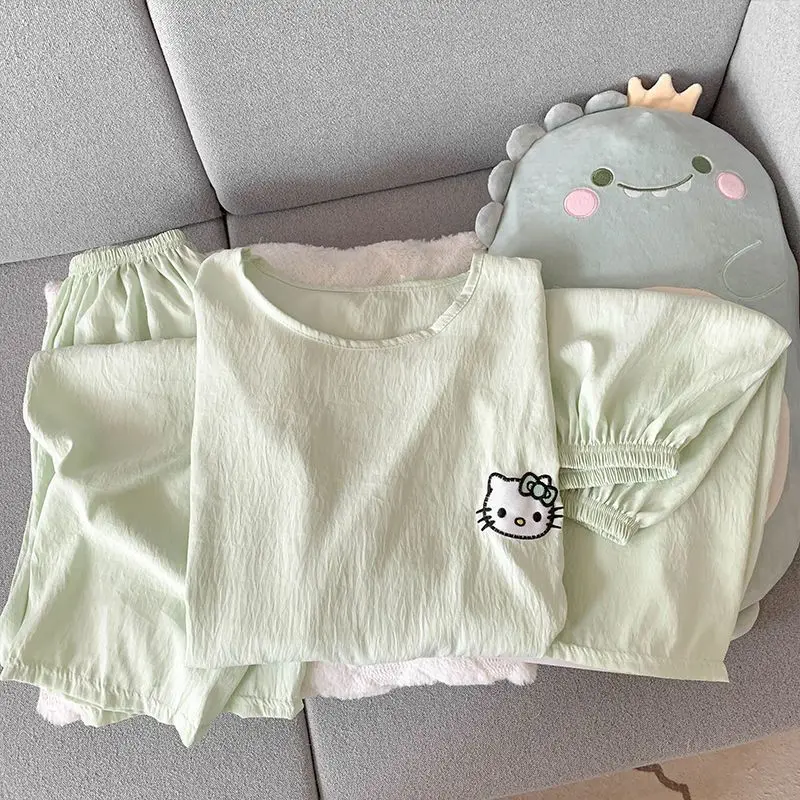 ใหม่ Hello Kitty อะนิเมะอุปกรณ์ต่อพ่วงการ์ตูนชุดนอนน่ารักสาวหวานสบายและสบาย ๆ สามารถสวมใส่นอกบ้านชุดสวมใส่