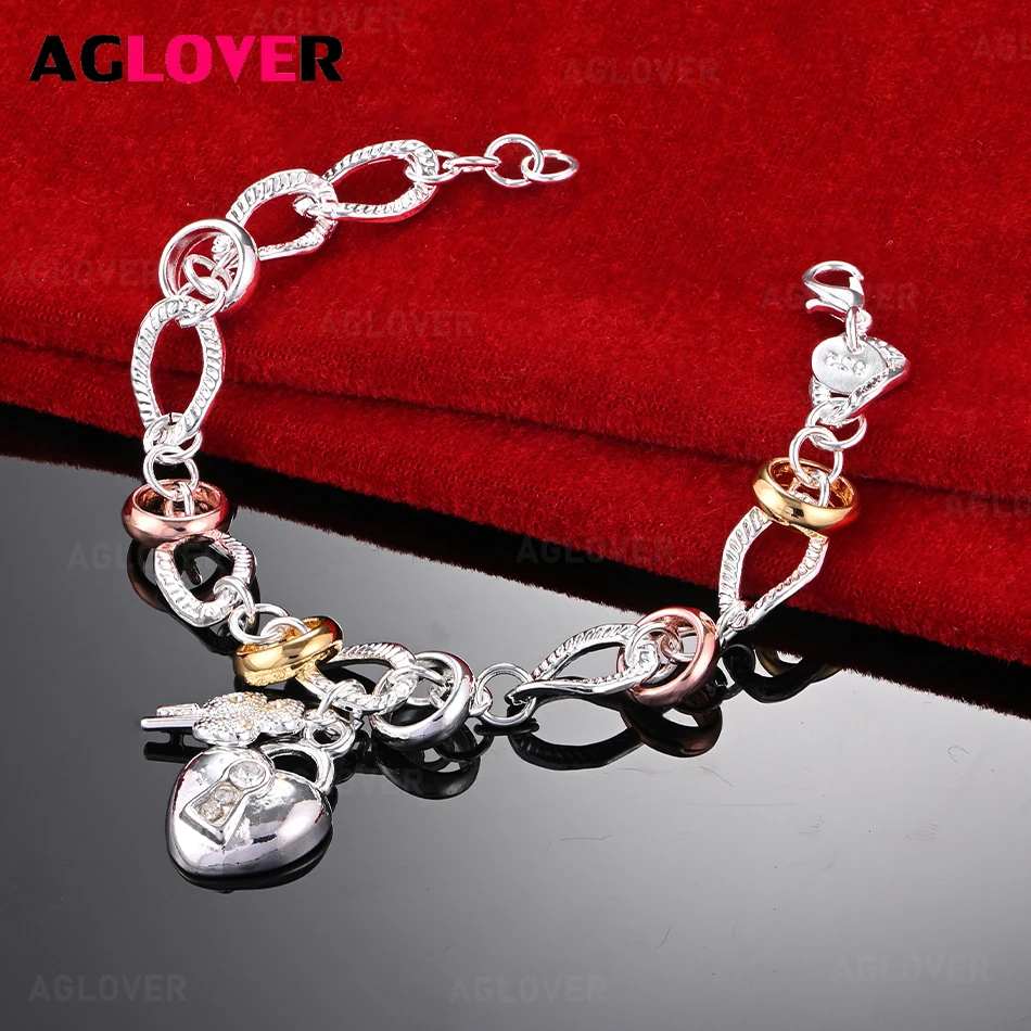 

AGLOVER 925 Sterling Silver Love Key Bracelet Women Charm Fashion Holiday Party Gift Jewelry