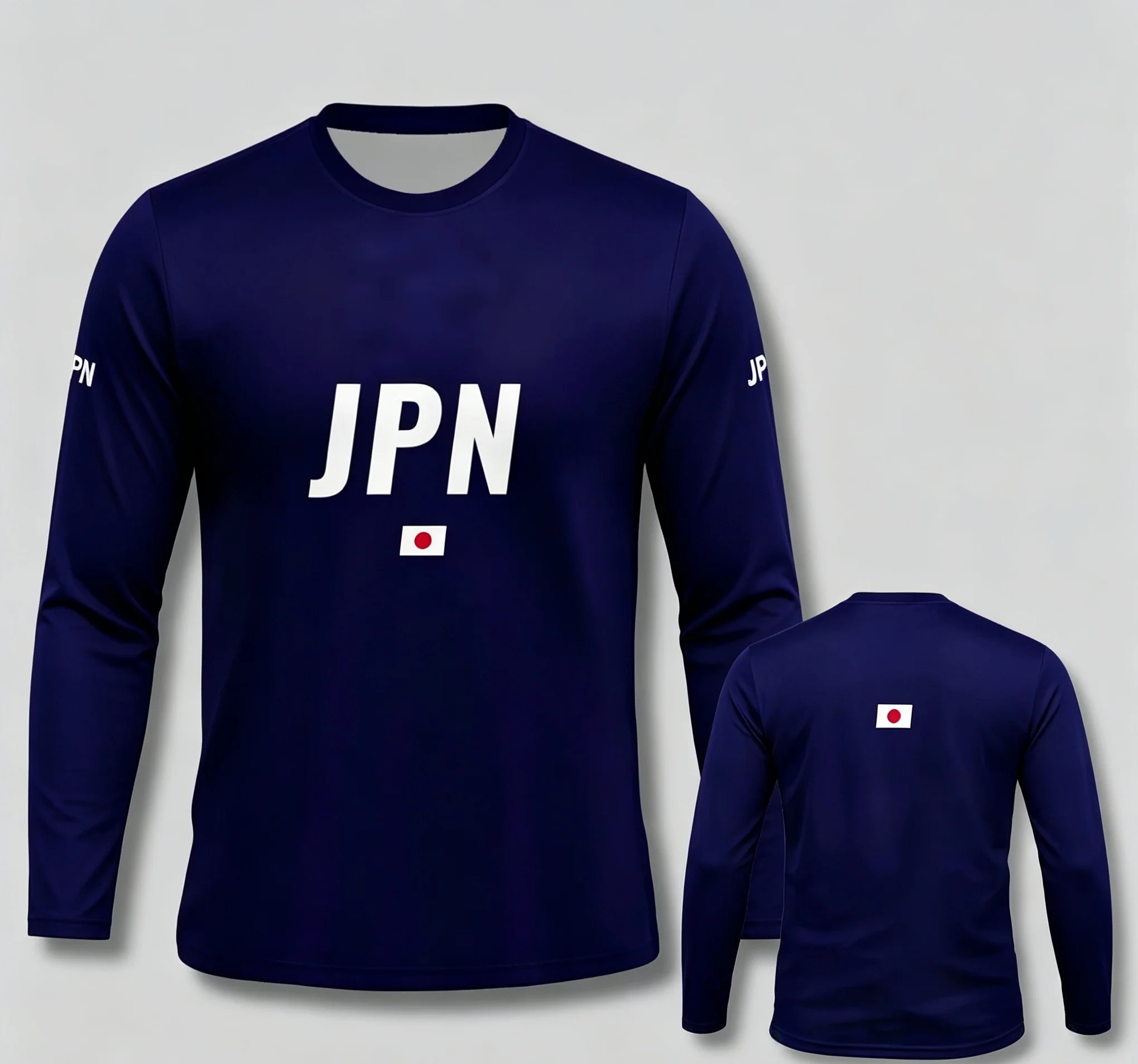 2026 Unisex JPN Letter & Flag Print Long Sleeve Tee, Multiple Colors, Solid Color Quick Dry Breathable Casual Fashion Tops