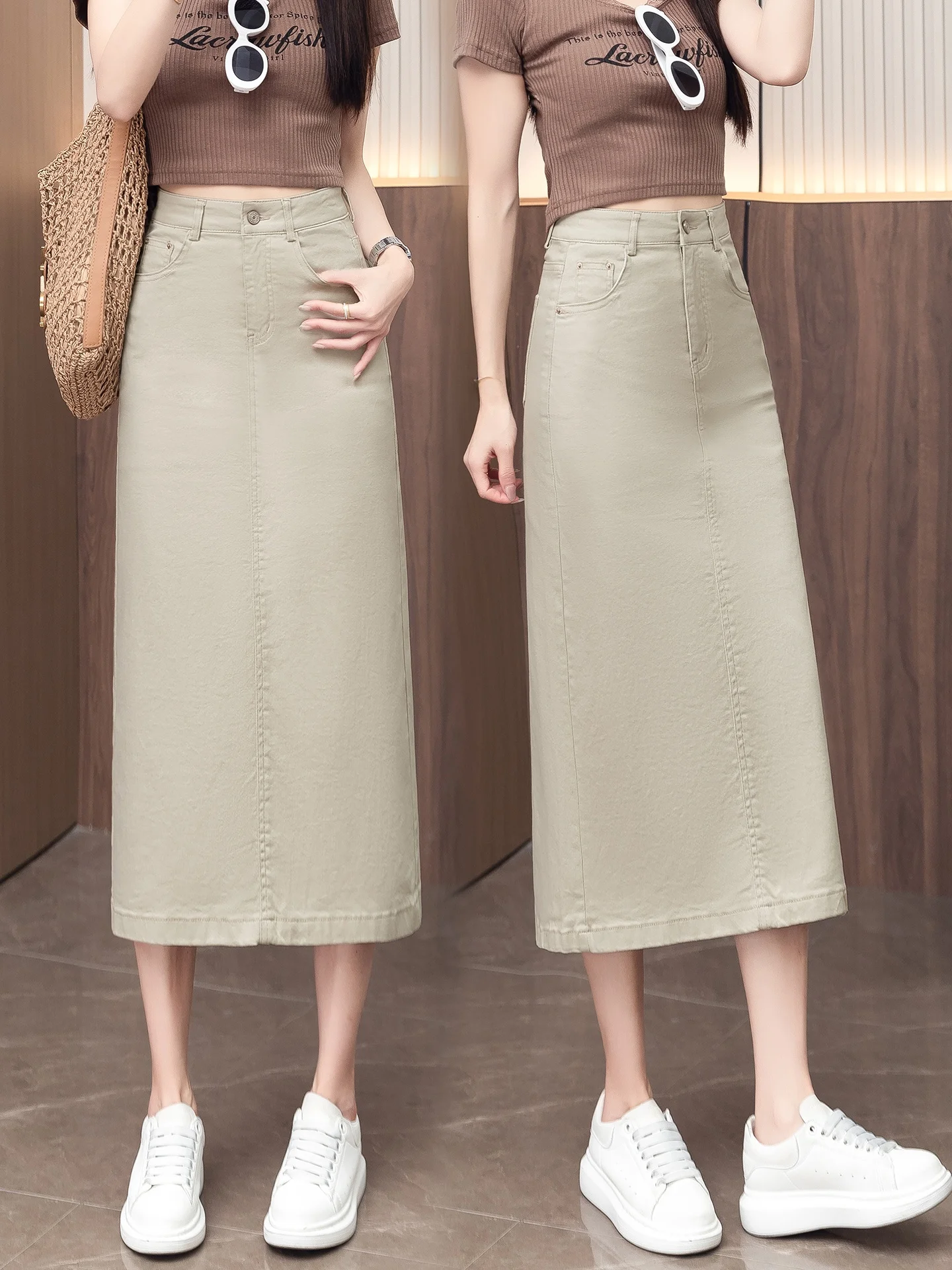 High Waist A-Line  Skirt Women's Summer Thin Denim Skirts Casual Breathable Cotton Blend High Waist Skirts for Traveling