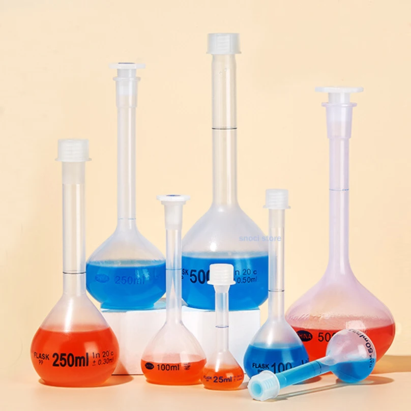 25ml~1000ml Volumetric Flask, Plastic Graduated Volumetric Measuring Flask With Screw Cap for Lab Science Experiment Translucent