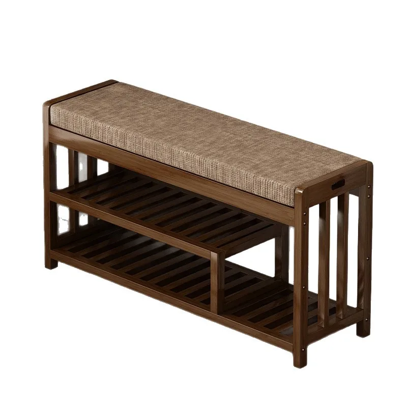 Multilayer Bamboo Shoe Bench with Soft Cushion Entryway Seat Shoe Rack Sturdy Sit-On Shoe Organizer or Hallway