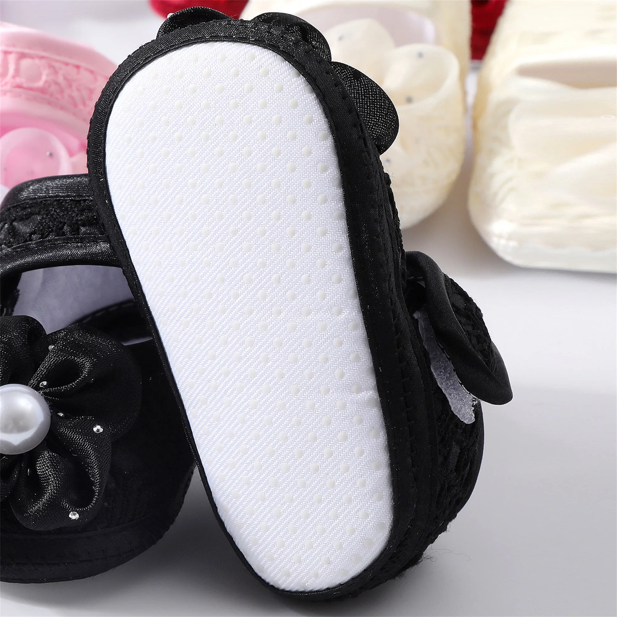 Elegante conjunto de zapatos de bautizo de encaje y diadema con detalles de diamantes de imitación brillantes para bebés niñas - Zapatos planos estilo Mary Jane vintage y