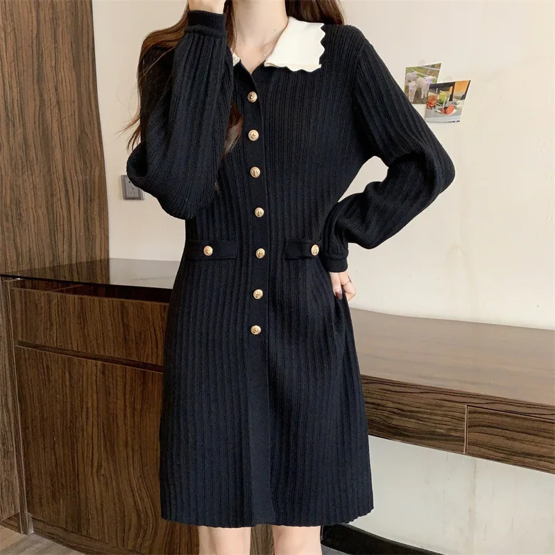 2024 Mid-year Long Small Fragrant Wind Knitted Casual Dress New Autumn and Winter Advanced Sense Slimming with Women's Dress