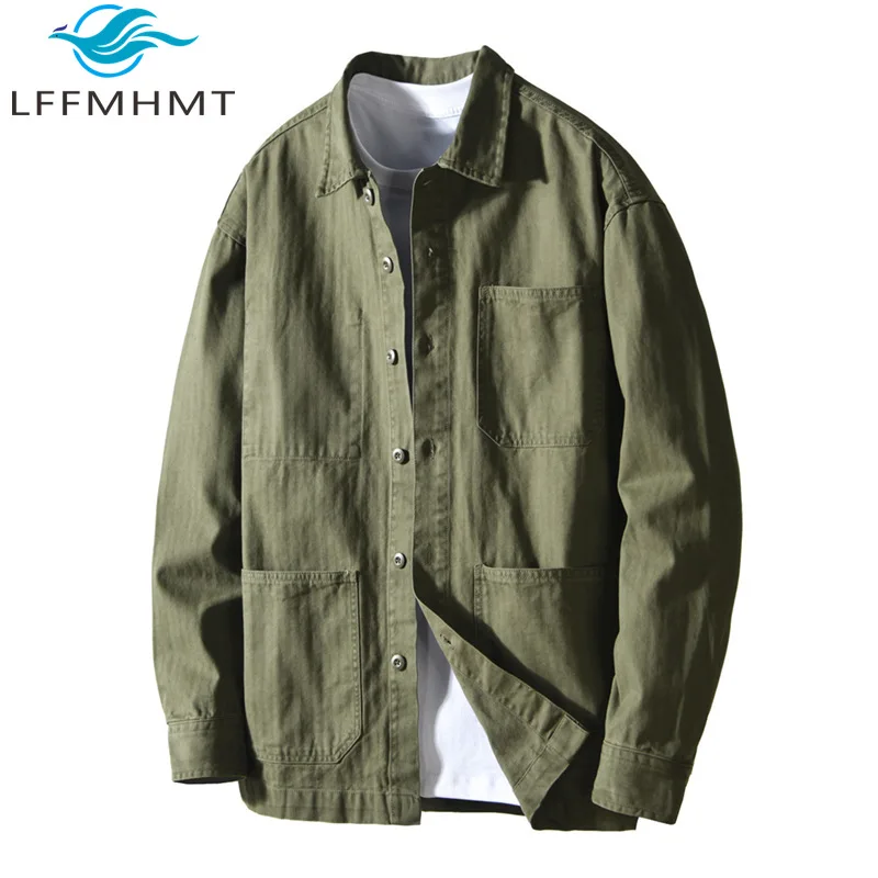 T790 Men's Workwear Long Sleeve Casual Shirt 100% Cotton Multi Pocket Solid Color Japanese Style Basic Outdoor Daily Wear