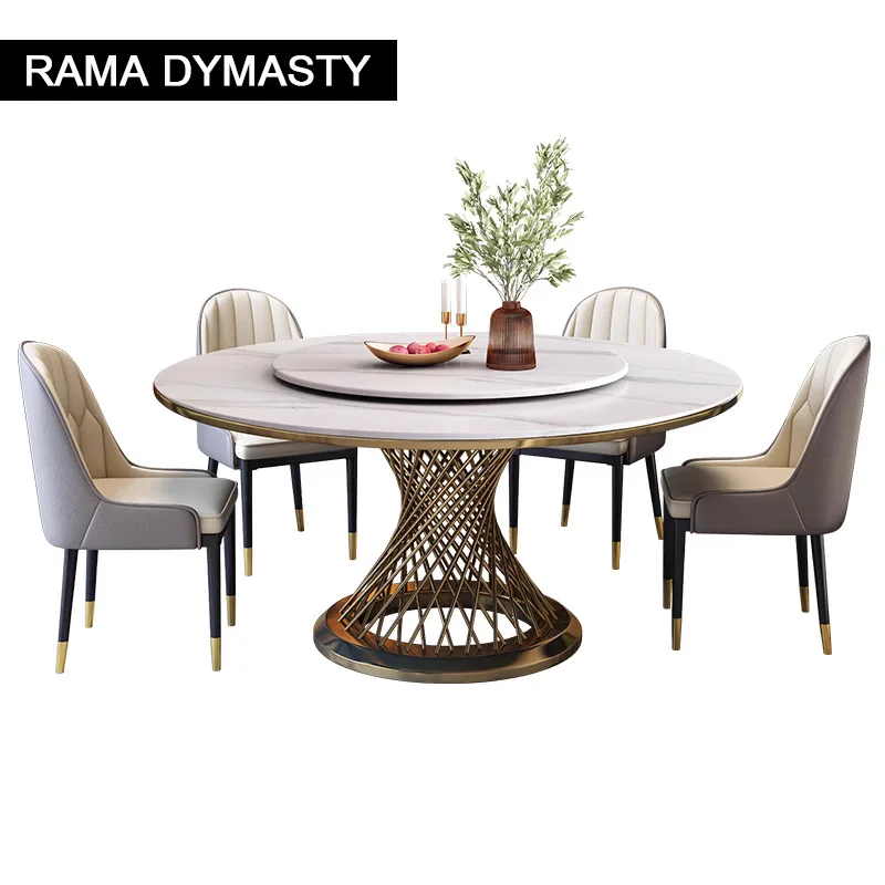 Light Luxury Marble Dining Table Household Small Rock Slab Round Table Modern Simple With Turntable Round Dining Table