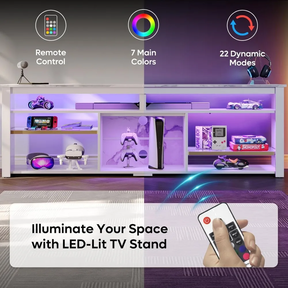 TV Stand for 75 inch TV, Tall LED Entertainment Center with Adjustable Shelf, Gaming TV Console with Storage, Modern TV Cabinet image 3