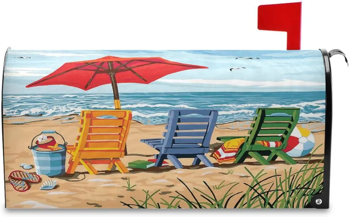 Wamika Summer Beach Life Magnetic Mailbox Cover Standard Nautical Mail Box Covers Decals Wraps Post Box Outdoor Decorations