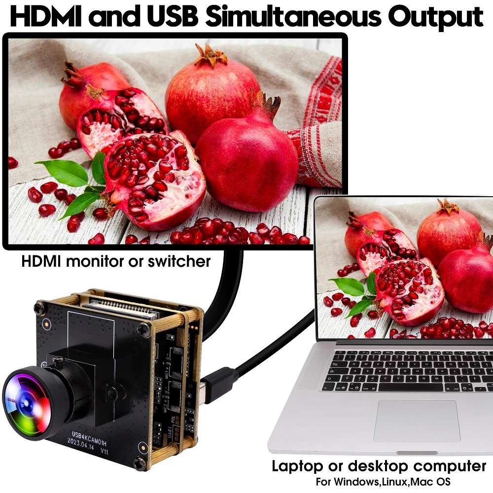 ELP 4K HDMI USB Camera Module 3840x2160P 30fps H264/H265 Industrial CNC Camera with No Distrotion Lens for 3D Printer