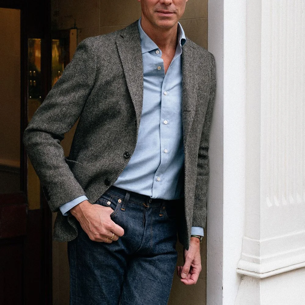 

Мужские повседневные пиджаки с отложным воротником, винтажные блейзеры из ткани «ёлочка», городские однобортные модные костюмы